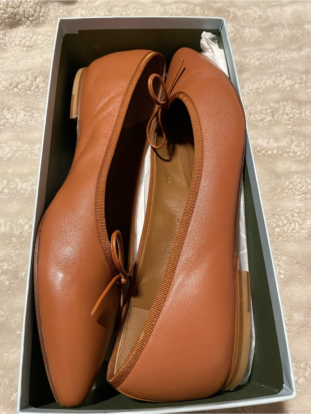 Margaux Pointed Bow Ballet Flats in Cognac Tan 44 1/2 W